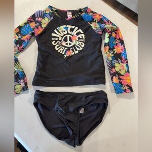 Justice Black and Floral Kids' Rashguard Set